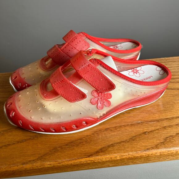 Y2K Vintage Red Jelly Clogs Transparent Strap Slip Ons Retro 90s Size 7 - Picture 5 of 7